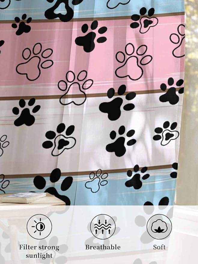 Sheer Curtains 84 Inches Long, Vintage Farmhouse Wooden Grain Privacy Voile - Image 6
