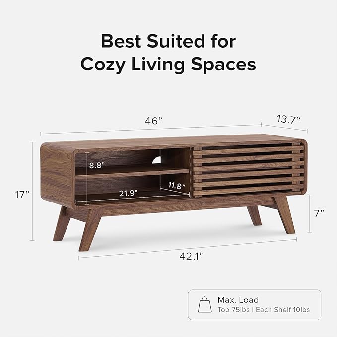 mopio Ensley TV Stand, Mid Century Modern for 55/60/65 inch TV, Farmhouse TV Stand, Entertainment Center with Storage, TV and Media Console for Living Room (Walnut, 46")