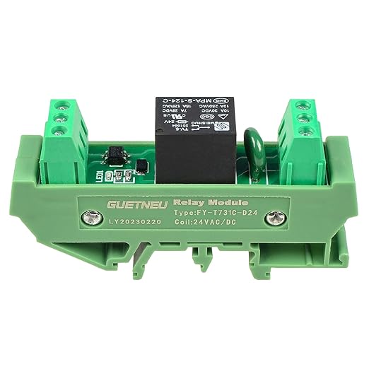 GUETNEU Relay Board, Relay Module 1 Channel 1 SPDT DIN Rail Mount 24V DC/AC, Interface Board(FY-T731C-D24)