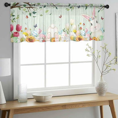 Easter Sheer Valances for Windows 54"x18", Light Filtering Kitchen Curtains - Image 2