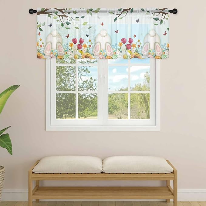 Easter Sheer Valances for Windows 54"x18", Light Filtering Kitchen Curtains - Image 4