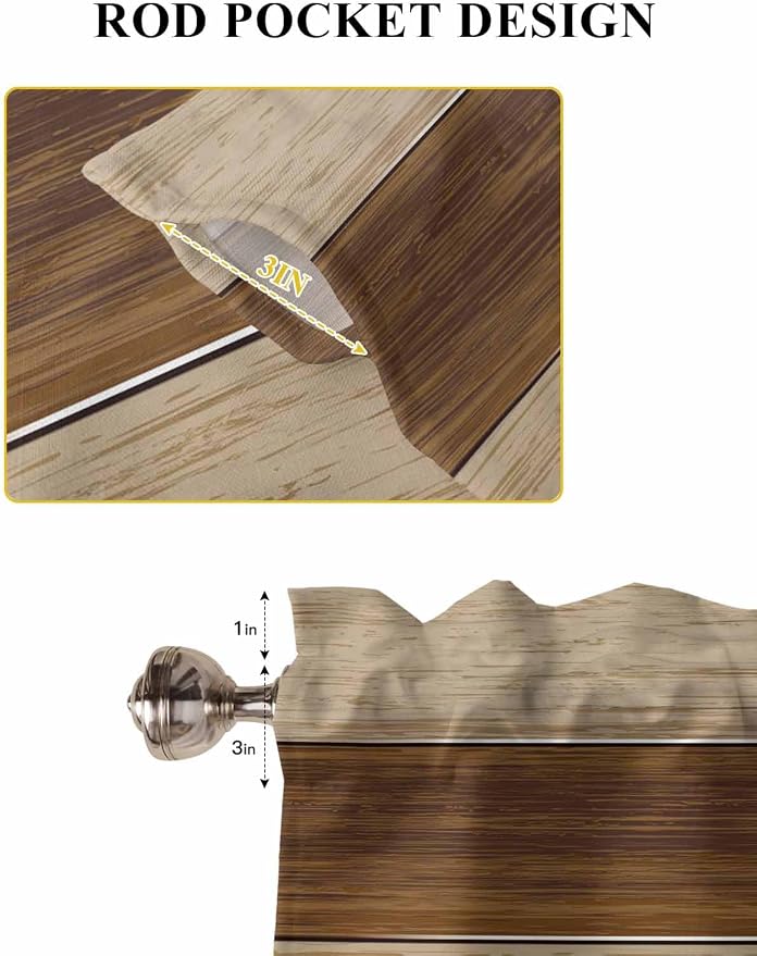 Retro Country Brown Wooden Board Window Valance Curtains, Farmhouse Gradient - Image 3