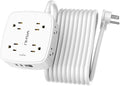 20 Ft Surge Protector Power Strip - 8 Widely Outlets with 4 USB Ports, 3 Side Outlet Extender with 20 Feet Extension Cord, Flat Plug, Wall Mount, Desk USB Charging Station, ETL, White