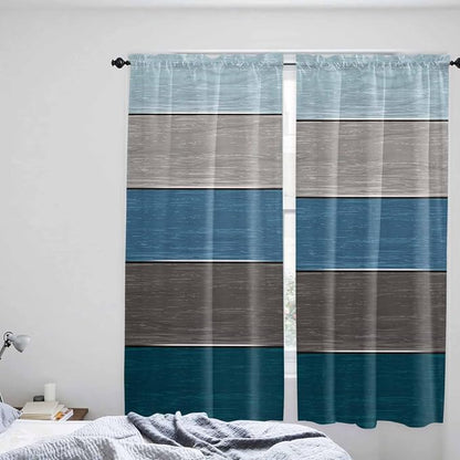 Retro Farm Blue Gray Wood Grain Window Valance Curtains, Rustic Wooden Plank - Image 8