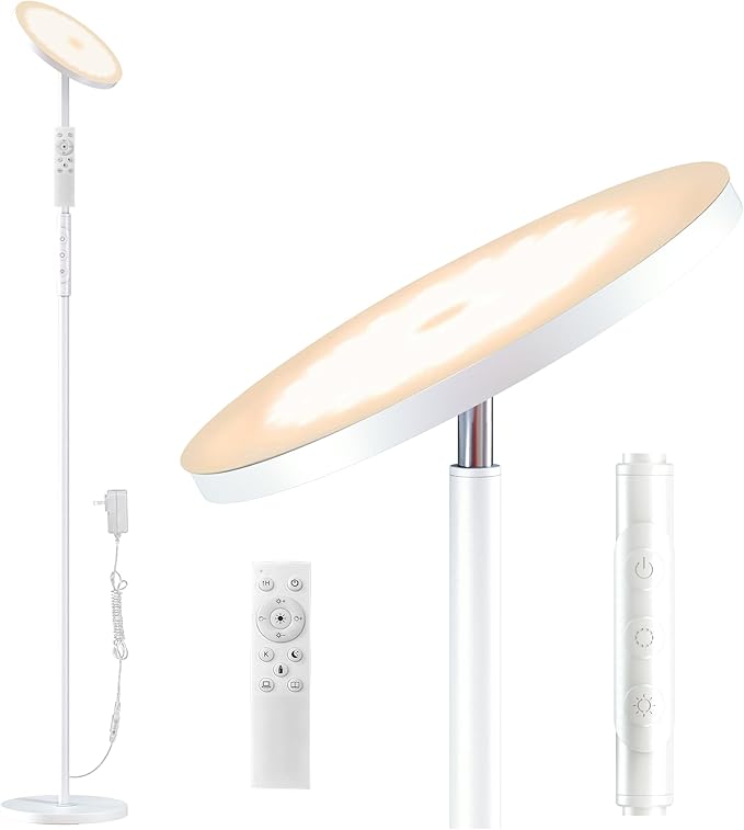 LED Floor Lamp, 3600LM Bright Standing Lamp 350W Equivalent with 2700K-6500K Stepless Dimming, Modern Torchiere Room Lamp with Remote/Touch Control, 69" Tall Lamp for Living Room Bedroom Office(White)