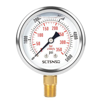 2-1/2" Dial Size, 0-5000 Psi Pressure Gauge, Glycerin Liquid Filled, 1/4" NPT by SCTSNSR