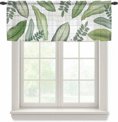 Summer Palm Leaf Sheer Valance Curtains by Houseown