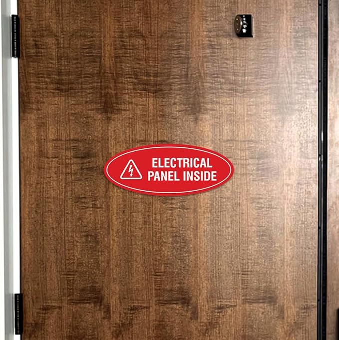 Signs ByLITA Oval Electrical Panel Inside Sign (Walnut) - Large 2 Pack