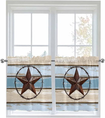 Vintage Western Star on Wood Grain Window Valance Curtains, Retro Wooden - Image 9