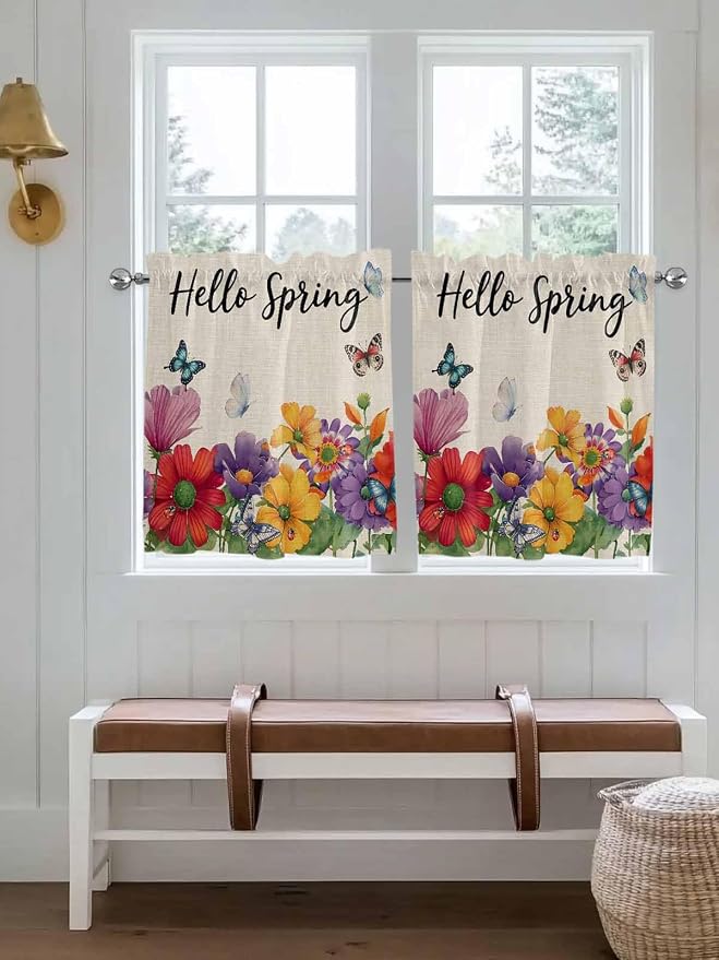 Spring Flowers Half Window Curtains 24 Inches Long, Farmhouse Vintage Country - Image 4