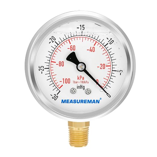 MEASUREMAN 2-1/2" dial, Glycerin Filled, Stainless Steel case, Brass Inside by MEASUREMAN
