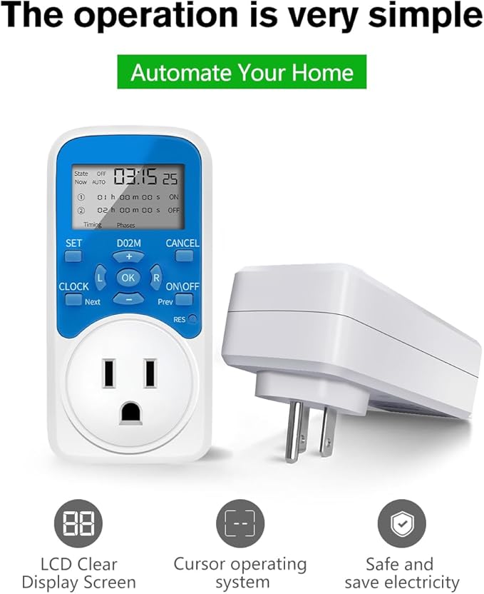 Timer Outlet, Programmable 110V/220V Pump Timer Switch, Minimum Setting by Seconds, Timing Socket Converter, Power Timing Automatic Control Outlets