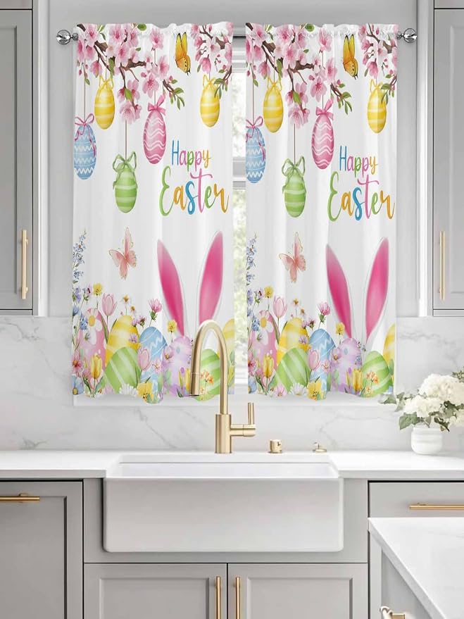 Happy Easter Living Room Curtains 72 Inches length, Spring Watercolor Bunny - Image 3