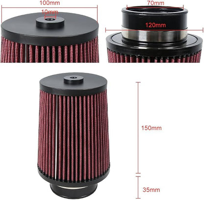 2.75 Inch 70 mm High-Flow Air Filter, Reusable Cone Cold Air Intake, High - Image 3