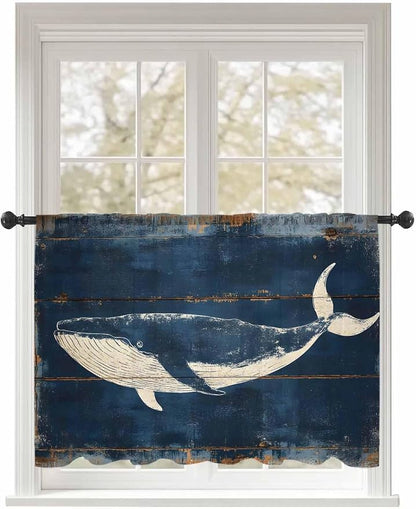 Sheer Curtains 54 Inch Length, Summer Whale Blue Semi Sheer Curtains Light by Unknown