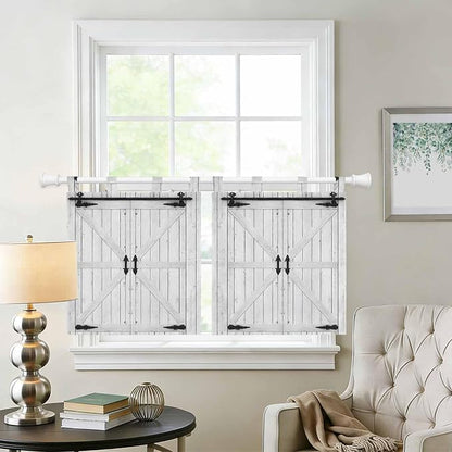 Farmhouse Wood Grain Kitchen Curtains 24 Inch Length, Small Window Curtains Tab - Image 2