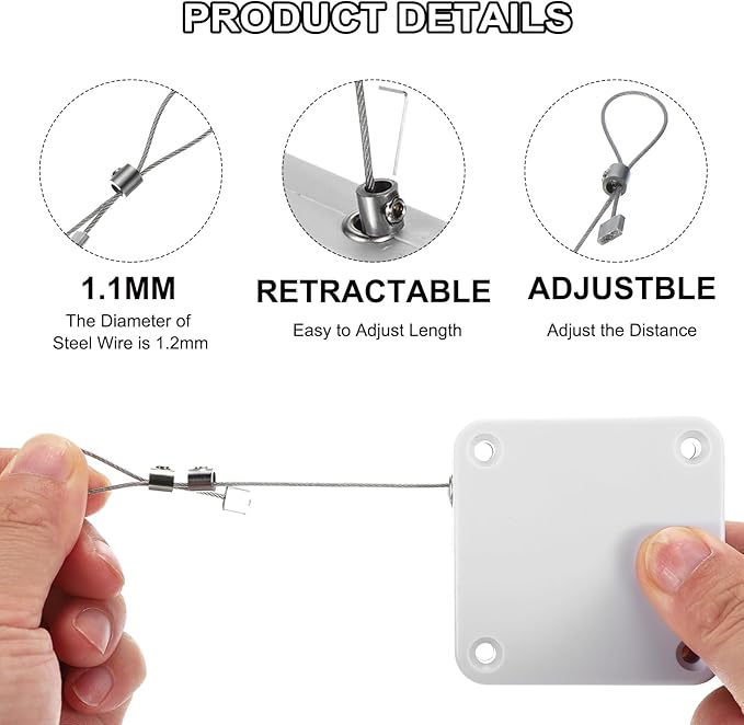 MECCANIXITY Punch-Free 1200g Automatic Sliding Screen Door Closer, Multifunctional Storm Sensor Door Closer with Steel Drawstring for Bedroom Storm Bathroom Study Room (White Pack of 4)