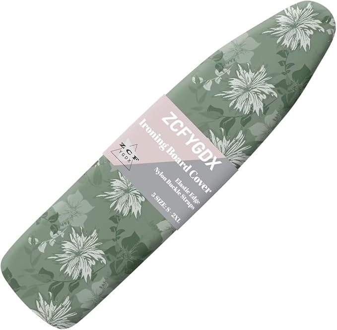 ZCFYGDX Ironing Board Covers Flower Branches Green Print Easy to Install Resistant,Elastic Edge 3 Nylon Buckle Strap Fasteners Breathable & Wear-Resistant,Resist Scorch Staining Protective Cover