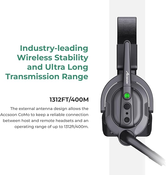 Accsoon Como MIC02-1H4R Wireless Headset Intercom System 9-Person Full Duplex 1312ft Team Communication Group Talk, Links up to 9-Person, 10+Hour Battery Life