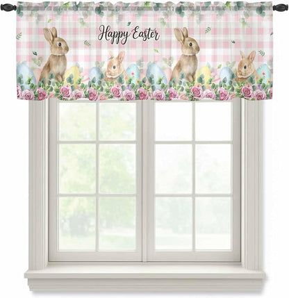 Easter Sheer Valances for Windows 42"x12", Light Filtering Kitchen Curtains by Unknown