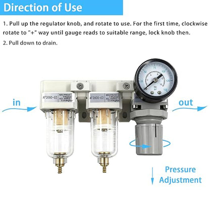 XingNEeng 1/4" NPT Compressed Air Filter Regulator Lubricator Combo, Water/Oil - Image 4