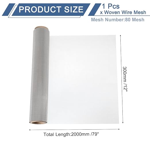 uxcell 80 Mesh 79" x 12" Woven Wire Mesh, 304 Stainless Steel Air Vent Filter - Image 2