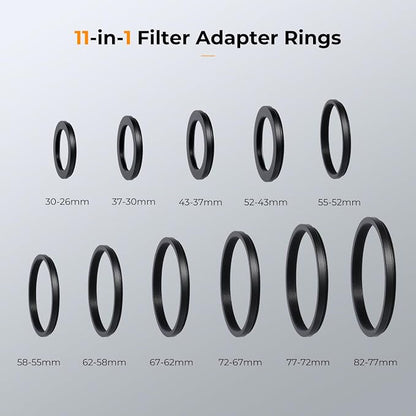 K&F CONCEPT 11 Pieces Metal Step Down Filter Adapter Rings Set, - Image 2