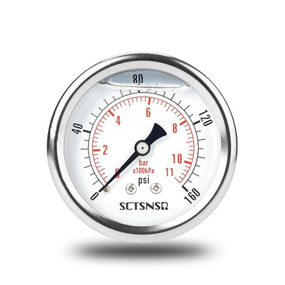 2-1/2" Dial Size, 0-160 Psi Pressure Gauge, Glycerin Liquid Filled, 1/4" NPT by SCTSNSR