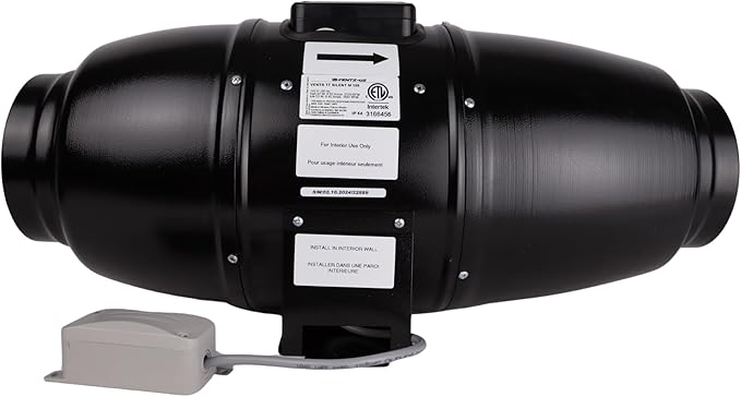 VENTS-US TT Silent M 150-6" Inline Mixed Flow 6” Duct Fan Includes Double-speed capacitor motor with Thermal Overload Protection – UV Resistant, Quiet Operation, Up to 327 CFM