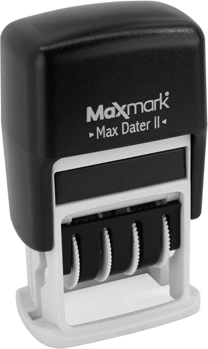 MaxMark Self-Inking Rubber Date Office Stamp with Shipped Phrase & Date - Black Ink (Max Dater II), 12-Year Band