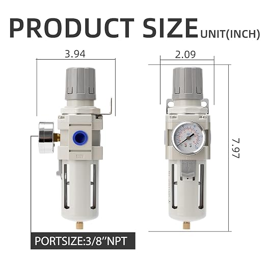 Industrial Air Compressor Filter Regulator Combo 3/8" NPT 0-150 PSI w/Semi-Auto - Image 3