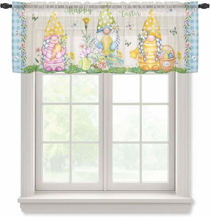 Easter Sheer Valances for Windows 54"x18", Light Filtering Kitchen Curtains by Unknown