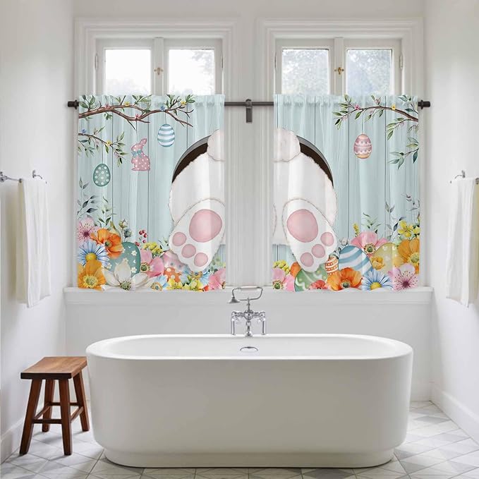 Easter Bunny Kitchen Curtains 54 Inch Long 2 Panel Set, Rod Pocket Window - Image 5