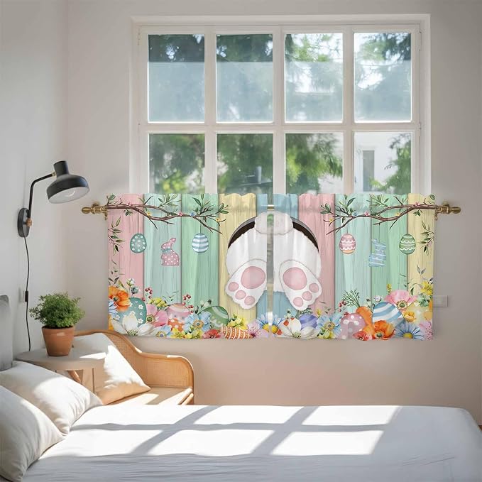 Easter Kitchen Tier Curtains 36 Inch Long 2 Panel Set, Rod Pocket Half Window - Image 4