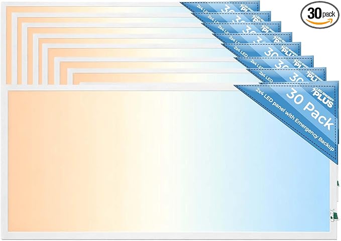 2X4 LED Flat Panel Light with Emergency Battery Backup, 50W 3000K/4000K/5000K, 0-10V Dimmable, 6500 Lumens, LED Drop Ceiling Lights, 100-277V, DLC UL Listed, Ultra Thin Back-Lit (30 Pack)