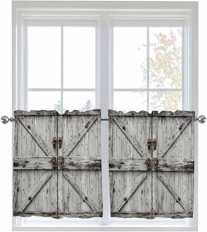 Vintage Gate Half Window Curtains 24 Inches Long, Farmhouse Wooden Grain Shabby by Unknown