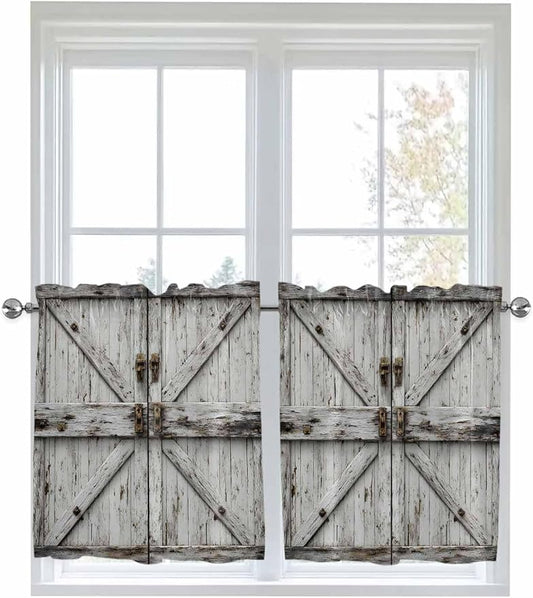 Vintage Gate Half Window Curtains 24 Inches Long, Farmhouse Wooden Grain Shabby by Unknown