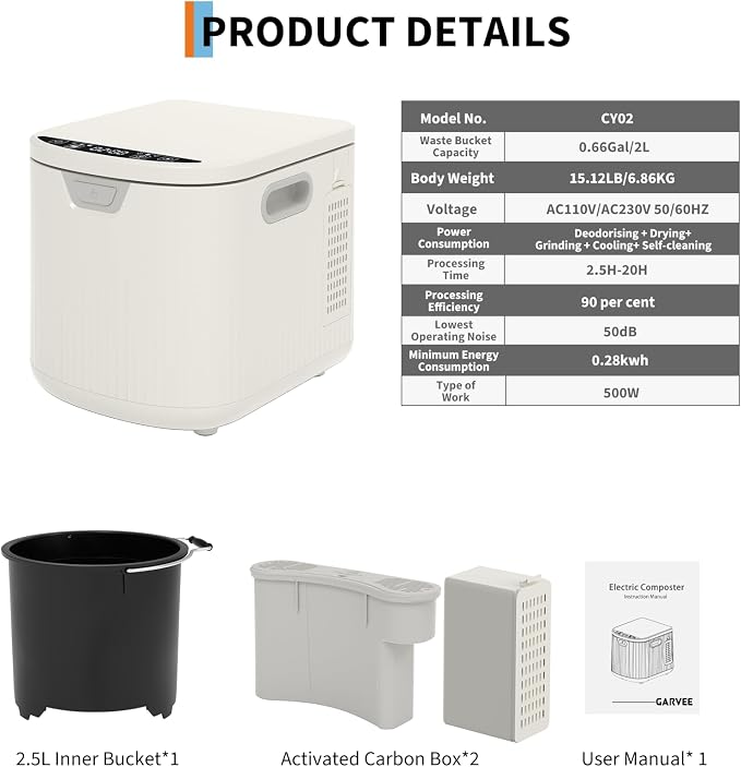 2.5L Electric Composter Countertop, 3 Modes Kitchen Smart Compost Bin - Image 7