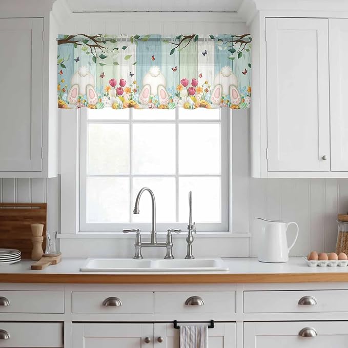 Easter Sheer Valances for Windows 42"x12", Light Filtering Kitchen Curtains - Image 3