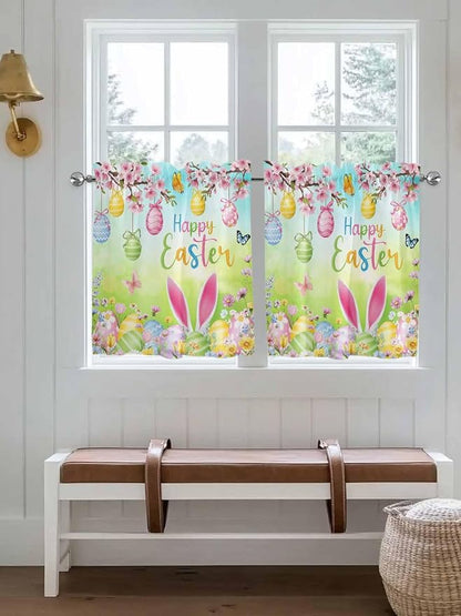 Easter Half Window Curtains 24 Inches Long, Spring Bunny Colorful Rabbit Eggs - Image 4