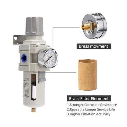 Industrial Air Compressor Filter Regulator Combo 3/8" NPT 0-150 PSI w/Semi-Auto - Image 4