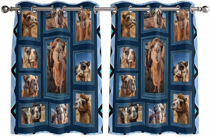 2 Panel Kitchen Cafe Curtains, Desert Camels Sunlight Filtering Nature Air by Hokiten