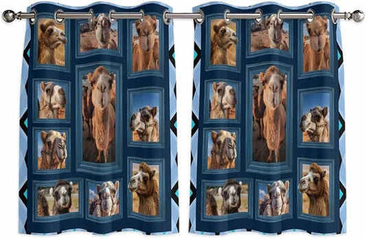 2 Panel Kitchen Cafe Curtains, Desert Camels Sunlight Filtering Nature Air by Hokiten