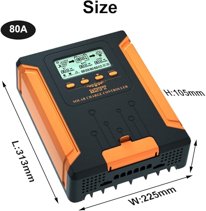 iSunergy 80A 180V MPPT Solar Charge Controller 12V/24V/36V/48V Auto, Heat-Dissipating Metal Housing, Dual Fans, and LCD Display, for LiFePO4, Gel, Lithium, SLD, FLD, and Ternary Battery