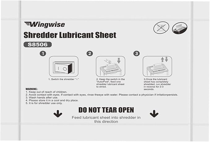 Wingwise 24-Pack Shredder Lubricant Sheets, 8.5 x 6 Inches, Sharpens Blades & Prevents Jams, Mess-Free Maintenance for Home and Office Use