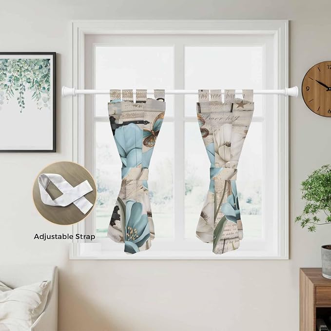 Teal Blue Tulips Bedroom Curtains 63 Inch Length, Window Curtains Tab Top - Image 5