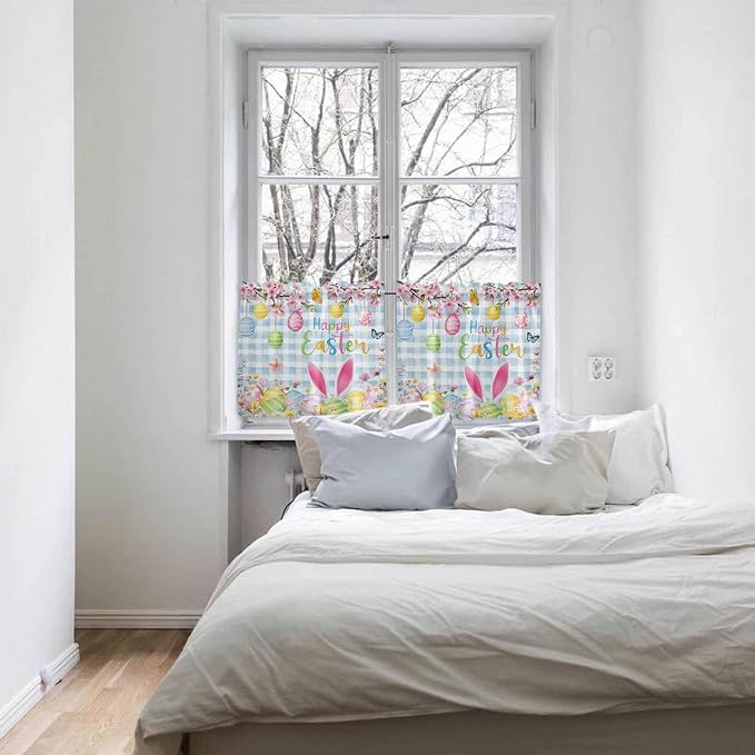 Happy Easter Half Window Curtain 36 Inches Long, Spring Watercolor Bunny Eggs - Image 5