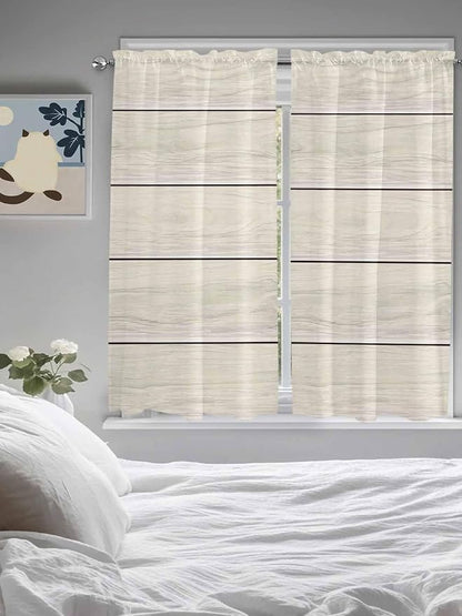Vintage Country Wooden Board Window Valance Curtains, Gradient Wood Grain Line - Image 3