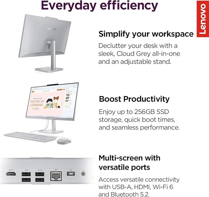 Lenovo IdeaCentre 24" FHD All-in-One Desktop Computer with Lifetime Office 365 for The Web • 32GB RAM • 1TB Storage • Intel Core • Wired Keyboard and Mouse • Windows 11