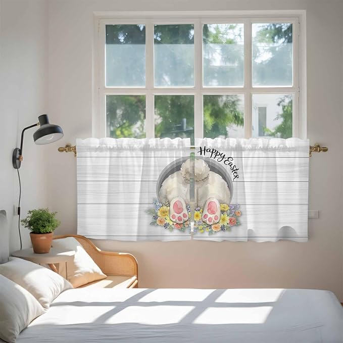 Easter Bunny Kitchen Tier Curtains 36 Inch Long 2 Panel Set, Rod Pocket Half - Image 4